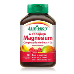 Jamieson Magnesium Mineral Complex - Raspberry Mango Flavour Chewable Tablets, 60 Count (Pack of 1)