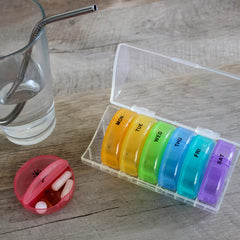 EZY DOSE Weekly (7-Day) Pill Organizer, Vitamin and Medicine Box, Large Pop-out Compartments, 2 Times a Day, Rainbow Colors