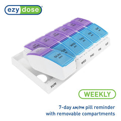 Ezy Dose Weekly AM/PM Travel Pill Organizer and Planner │ Removable AM/PM Compartments │ Great for Travel (Large)