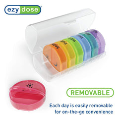 EZY DOSE Weekly (7-Day) Pill Organizer, Vitamin and Medicine Box, Large Pop-out Compartments, 2 Times a Day, Rainbow Colors