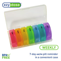 EZY DOSE Weekly (7-Day) Pill Organizer, Vitamin and Medicine Box, Large Pop-out Compartments, 2 Times a Day, Rainbow Colors