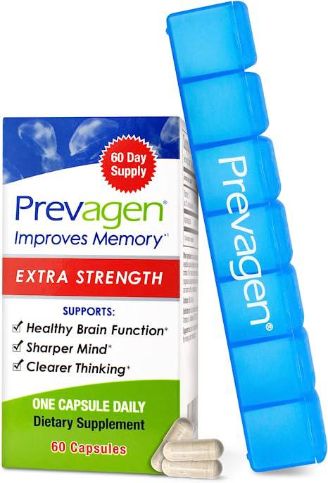 Prevagen Improves Memory - Extra Strength 20mg, 60 Capsules, with Apoaequorin & Vitamin D & Prevagen 7-Day Pill Minder