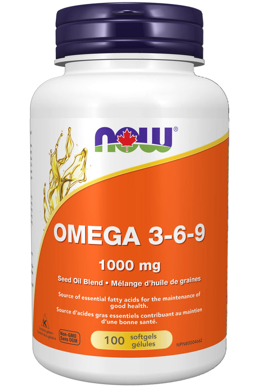 NOW Supplements Omega 3-6-9 Seed Oil Blend 1000mg Softgels, 100 Count