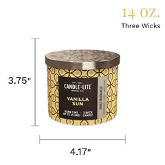 Candle-lite Premium Vanilla Sun Scent, 14 oz. 3-Wick Aromatherapy Candle with up to 45 Hours of Burn Time, Yellow