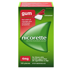 Nicorette Nicotine Gum, Quit Smoking and Smoking Cessation Aid, Cinnamon, 4mg, 105 pieces