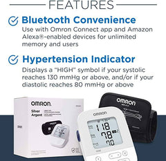 OMRON Silver Blood Pressure Monitor, Upper Arm Cuff, Digital Bluetooth® Blood Pressure Machine, Stores Up to 80 Readings - Zecoya