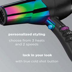 Conair INFINITIPRO 1875 Watt Ion Choice Hair Dryer, Rainbow Chrome Finish, Full Size