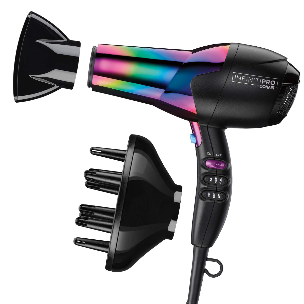 Conair INFINITIPRO 1875 Watt Ion Choice Hair Dryer, Rainbow Chrome Finish, Full Size