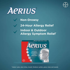 Aerius Allergy Medicine, Fast Relief, 24-Hour, Non-Drowsy, 15 Symptoms, 10 Tablets