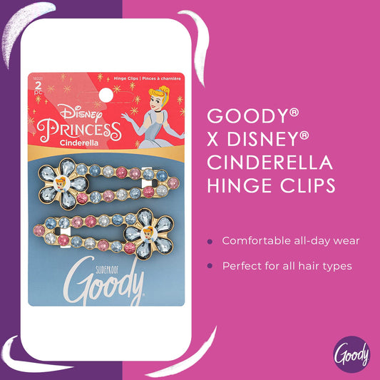 Goody Hinge Jewel Clip - Disney Princess, Cinderella - Slideproof Rhinestone Hair Accessories for Men, Women, Boys & Girls - Style With Ease & Keep Your Hair Secured - All Hair Types