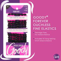 Goody Forever Ouchless Elastic Fine Hair Tie - 10 Count, Black - 4MM for Fine Hair - Hair Accessories for Women and Girls - Perfect for Long Lasting Braids, Ponytails and More