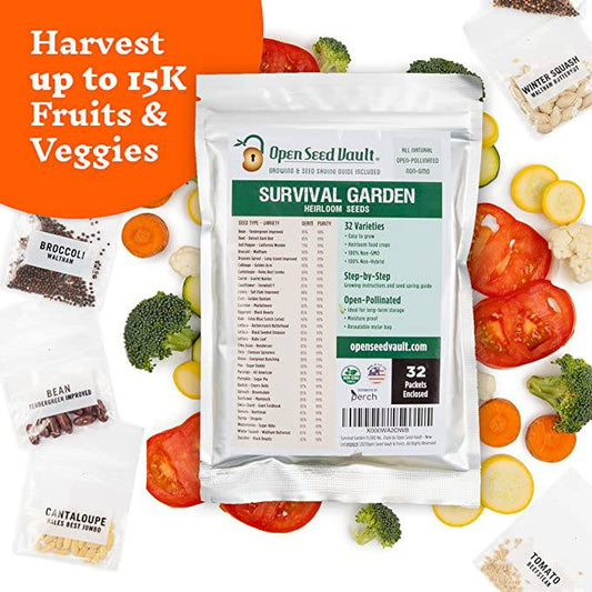 survival garden seeds 15,000+ Non-gmo Heirloom Vegetable Seeds 32 Variety Pack