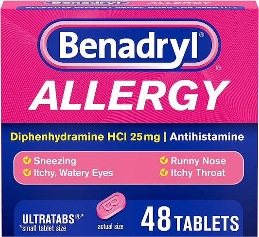 Benadryl Ultratabs Antihistamine Allergy Medicine, Diphenhydramine HCl Tablets, 48 ct - Zecoya