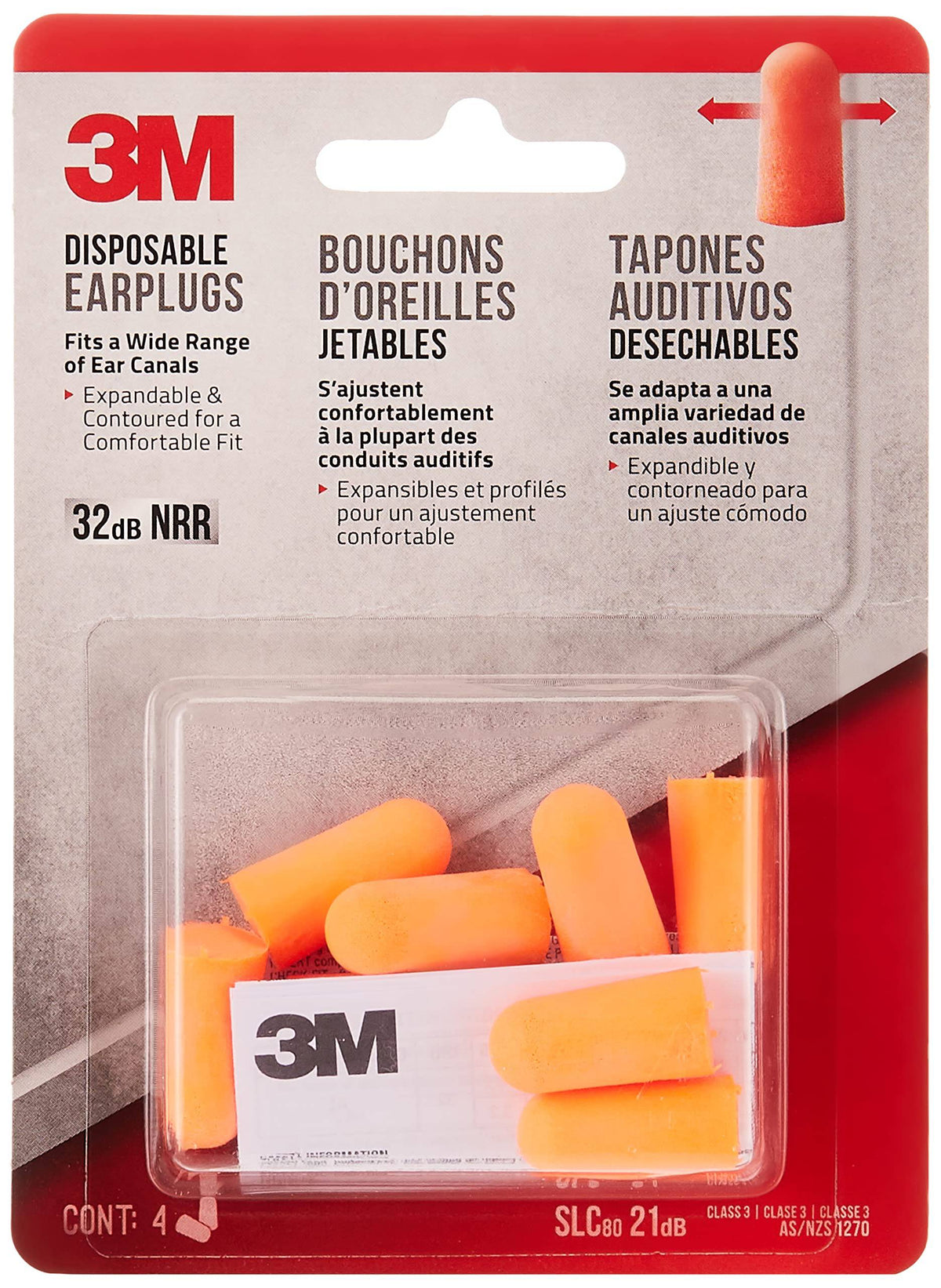 3M Disposable Earplugs 92800H80-DC, 32 dB NRR, Orange, 80 Pairs/Pack