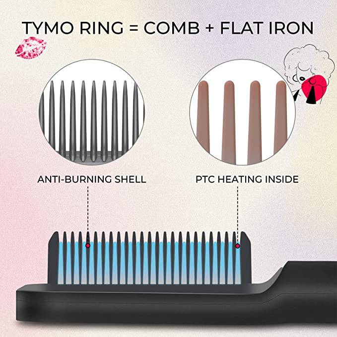 TYMO Hair Straightener Brush, Hair Iron with Built-in Comb, Fast Heating & 5 Temp Settings & Anti-Scald - Zecoya