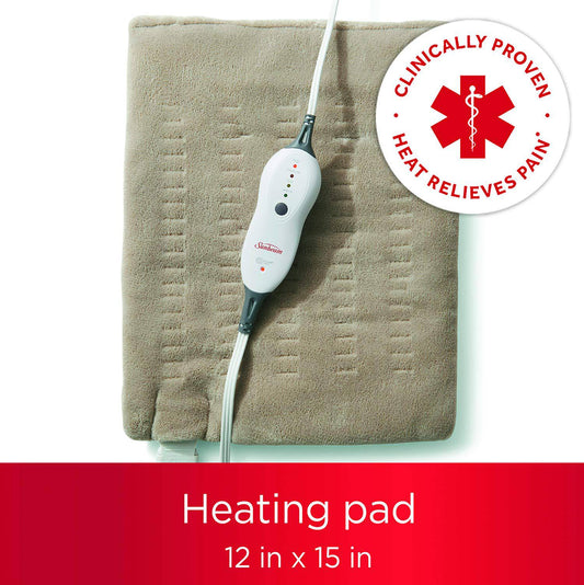 Sunbeam Premium Standard Size Heating Pad with Compact Storage, Moist Heatig Pad, Beige