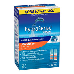 HydraSense Advanced Eye Drops, For Dry Eyes, Preservative Free, Naturally Sourced Lubricant, With Provitamin B5, Home and Away Twin Pack (2 x 10 mL), 20 mL