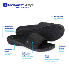 Powerstep Women's Arch Support, Plantar Fasciitis Relief Slide Sandal, Black - Blk, 6