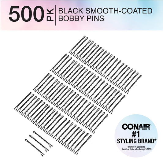 Conair Bobby Pins In Tub, Black, 500 Count