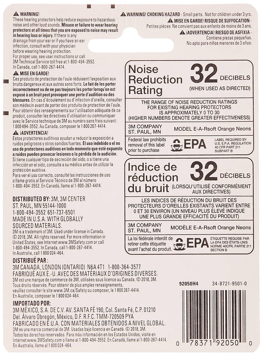 3M Disposable Earplugs 92800H80-DC, 32 dB NRR, Orange, 80 Pairs/Pack