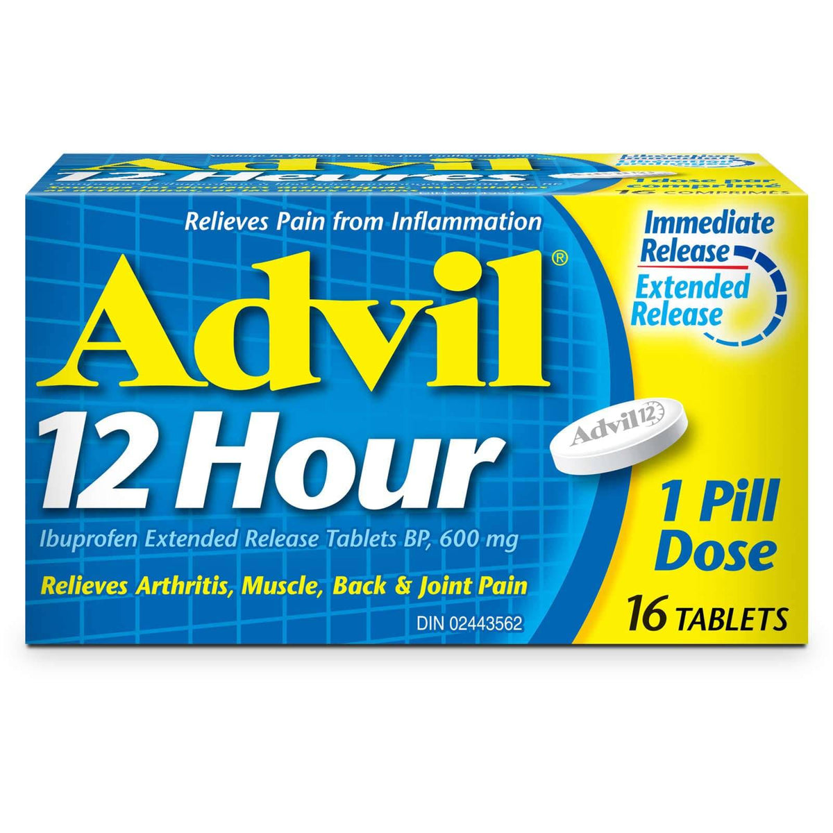 Advil 12 Hour Tablets for Extended Pain Relief, 600 mg Ibuprofen, 16 Count